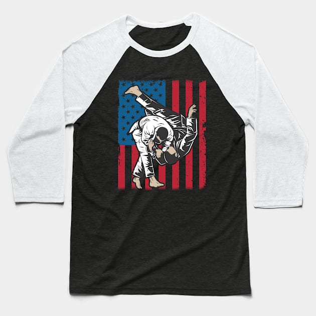 Judo - Judo USA Flag Baseball T-Shirt by Kudostees